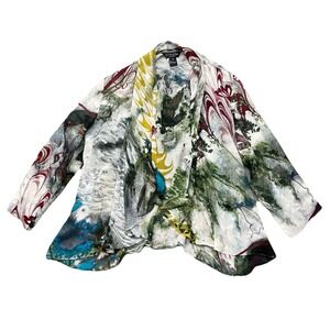 Citron Santa Monica Silk Kimono Top Womens Petite L Open Front Topper Boho Artsy